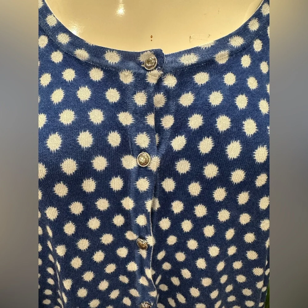 Covington Blue White Polka Dot Cardigan Sweater Soft Knit Minimalist Preppy - Picture 4 of 8